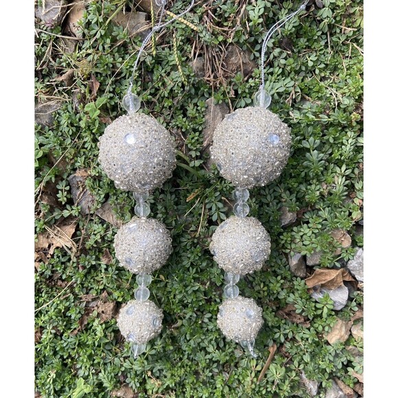 Silver Glitter Ball Drop Ornaments 2 Assorted Plastic Acrylic 8 inches high - Picture 5 of 5